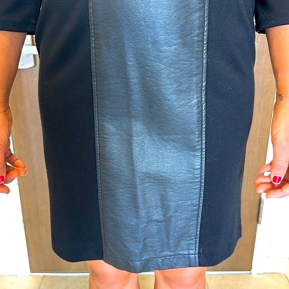 BEIGE by ECI Black Dress with Faux Leather MidLine & Back Zipper - Picture 3 of 8